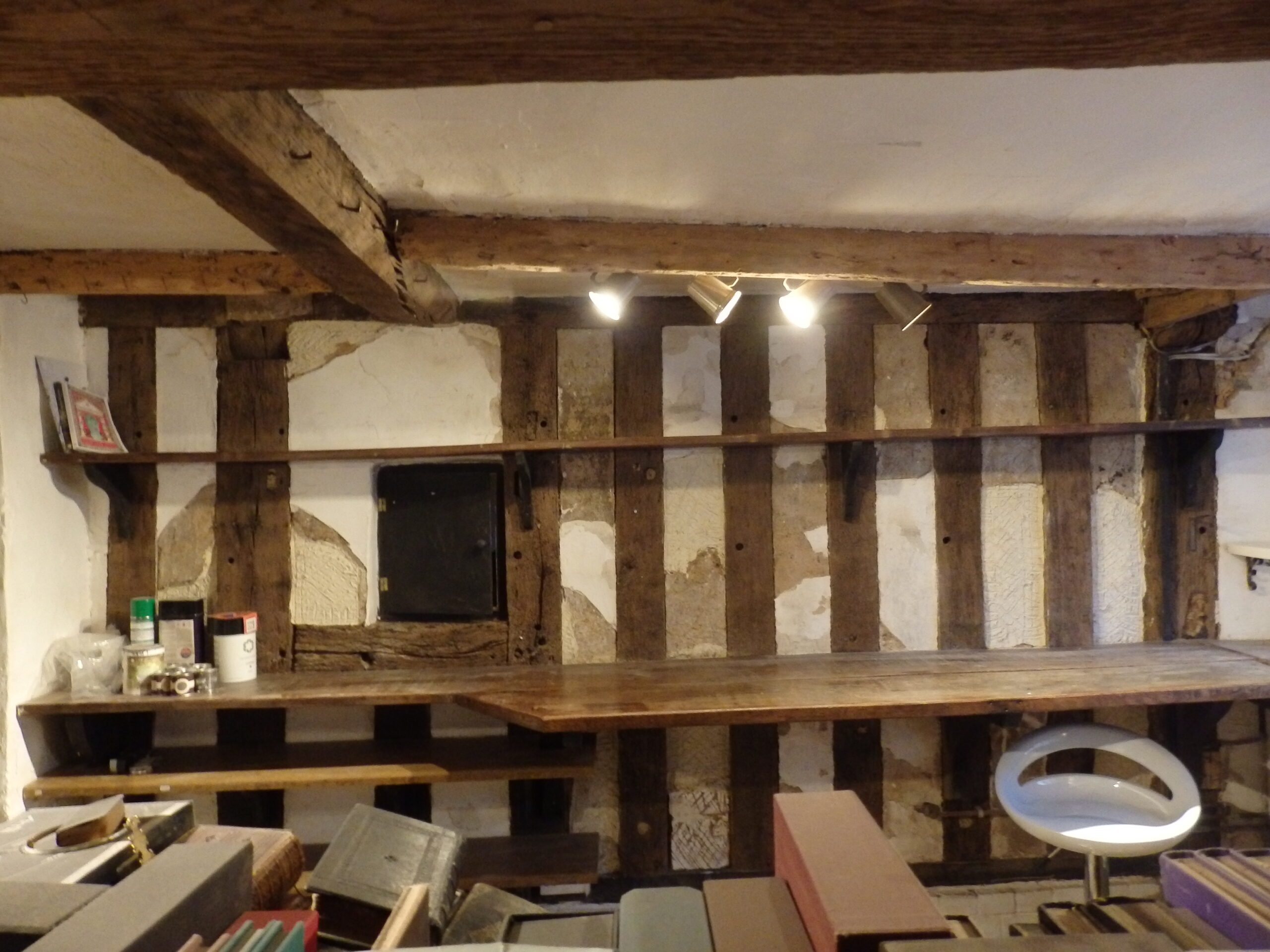 The Lime covered Daub panels, have had all the loose blown lime plaster removed.