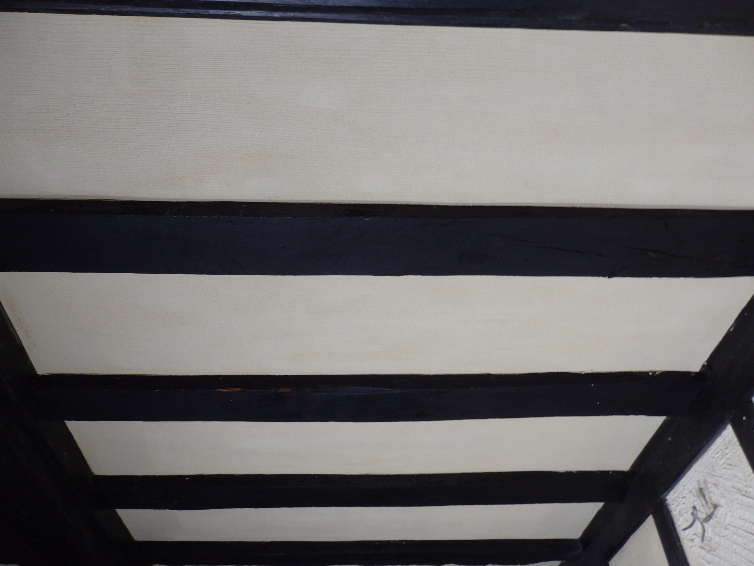 Traditional lime plastered ceiling with three coats of lime plaster.